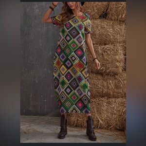 Colorful Geometric  Midi Dress